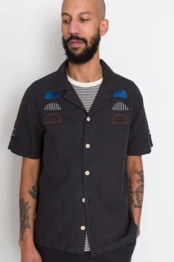 SS Soft Collar Shirt - Black Moon Embroidery DP -Clothing Sales Store AW24preMarcelostyledshots 020