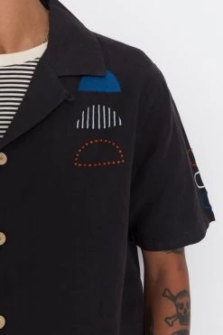 SS Soft Collar Shirt - Black Moon Embroidery DP -Clothing Sales Store AW24preMarcelostyledshots 022