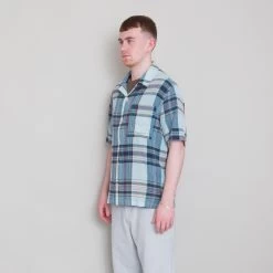 SS Soft Collar Shirt - Ocean Blue Check -Clothing Sales Store Archivess242 312