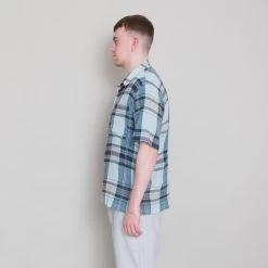 SS Soft Collar Shirt - Ocean Blue Check -Clothing Sales Store Archivess242 313