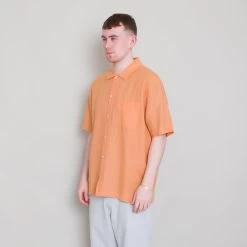 Gabe Shirt - Ochre Linen Grid -Clothing Sales Store Archivess242 335