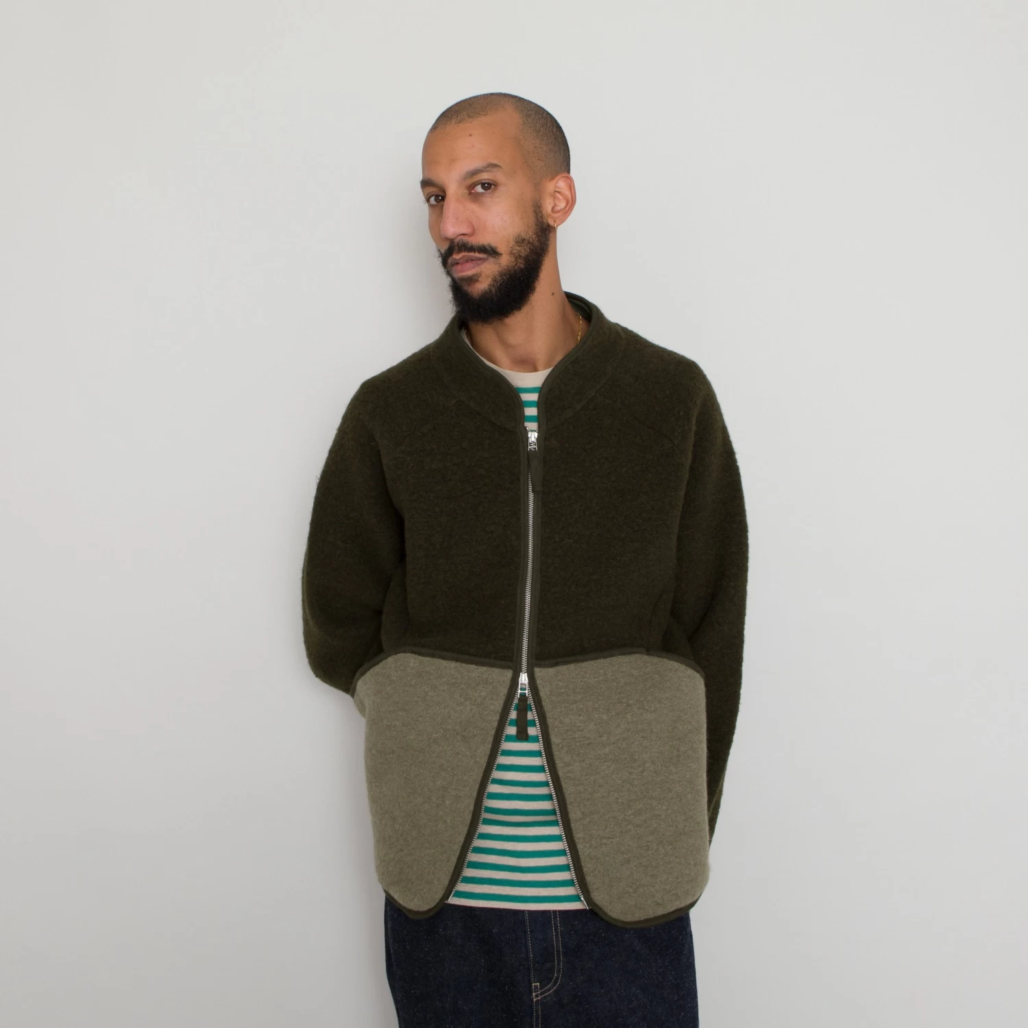 Boxy Puzzle Fleece - Olive Wool Mix 5 Boxy Puzzle Fleece - Olive Wool Mix - Image 3