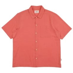 Gabe Shirt - Coral Linen Grid
